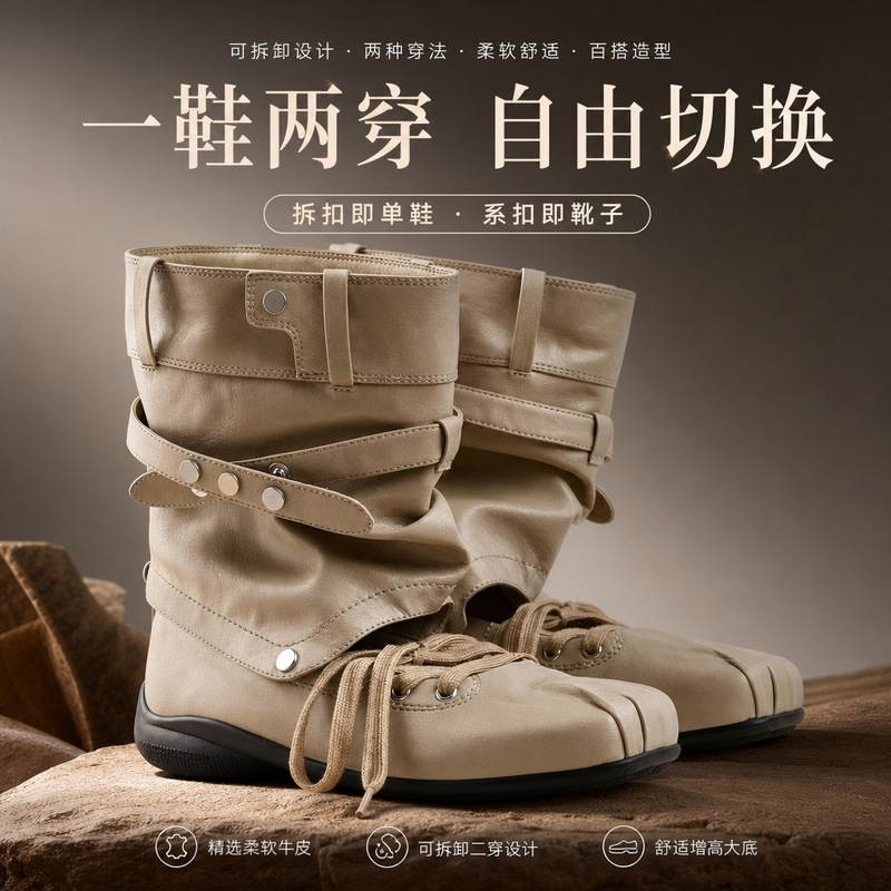 6cm Internal Height Increase~Retro Belt Buckle Closed-Toe Sandals, New Summer Style, Detachable Two-Way Wear Flat Ballet Slouch Boots 6cm Internal Height Increase~Retro Belt Buckle Closed-Toe Sandals, New Summer Style, Detachable Two-Way Wear Flat Ballet Slouch Boots