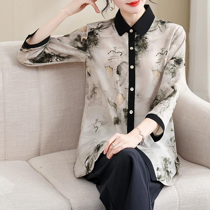 Весенняя модная свободная блузка больших размеров для женщин среднего и старшего возраста, стильный летний топ 2025 года.