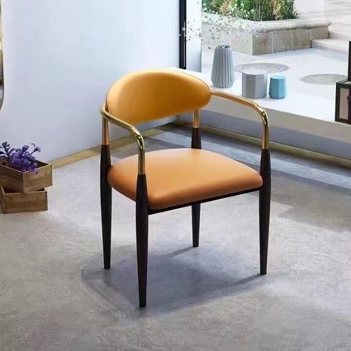 Italian-style light luxury metal soft leather dining chair for home, coffee shop, office, trendy backrest chair, balcony tea table chair Italian-style light luxury metal soft leather dining chair for home, coffee shop, office, trendy backrest chair, balcony tea table chair