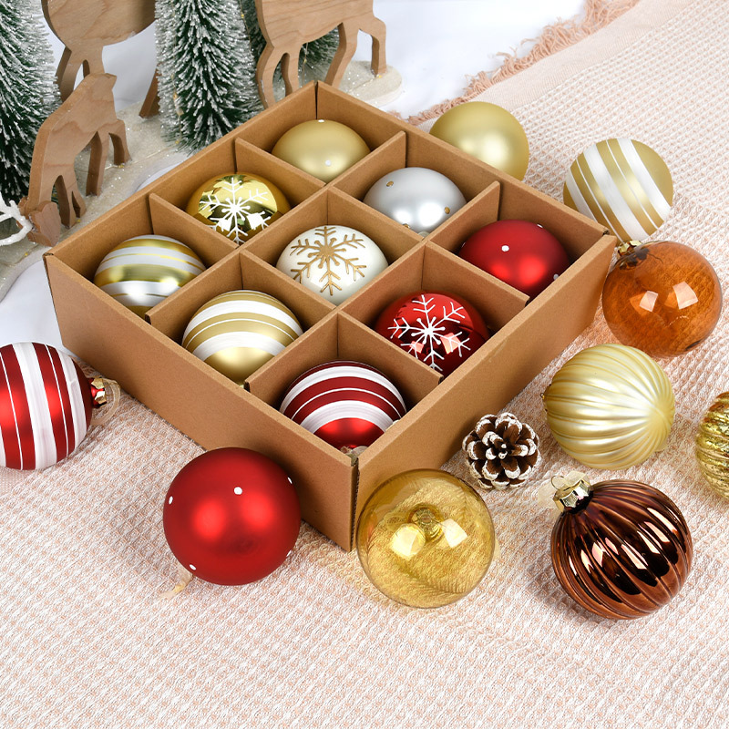 Decoraciones navideñas de vidrio pintado bola de decoración de árbol de Navidad accesorios colgantes bola colgante bola 9 bolas de caja 8CM