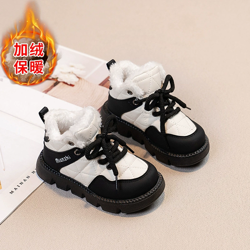 Хлопчатобумажная обувь для детей 2024 новая осень-зима плюс бархат для девочек большие хлопковые ботинки теплые кроссовки для мальчиков утолщенные наружные ботинки