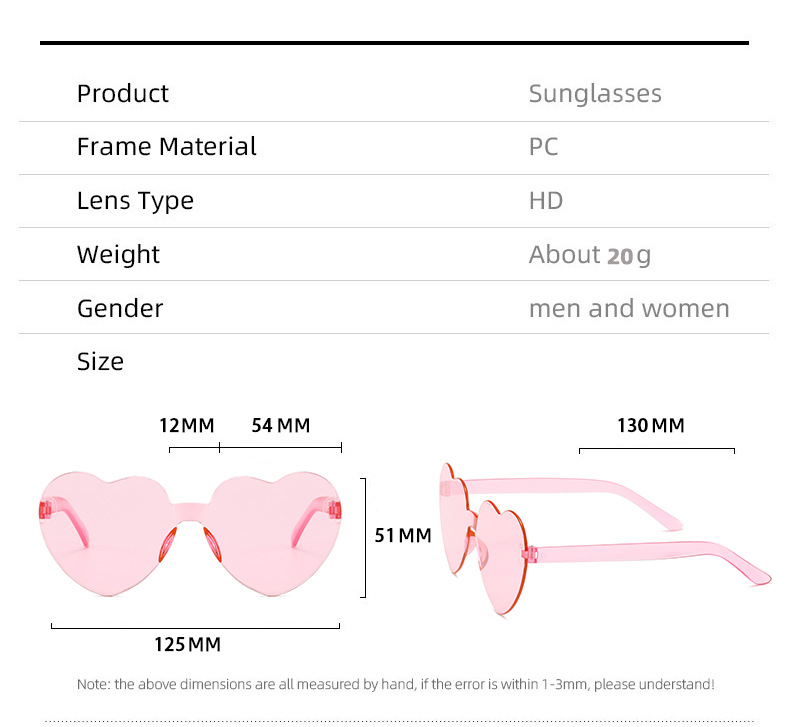 Gafas De Sol De Mujer Sin Marco Con Forma De Corazón De Pc De Moda display picture 1