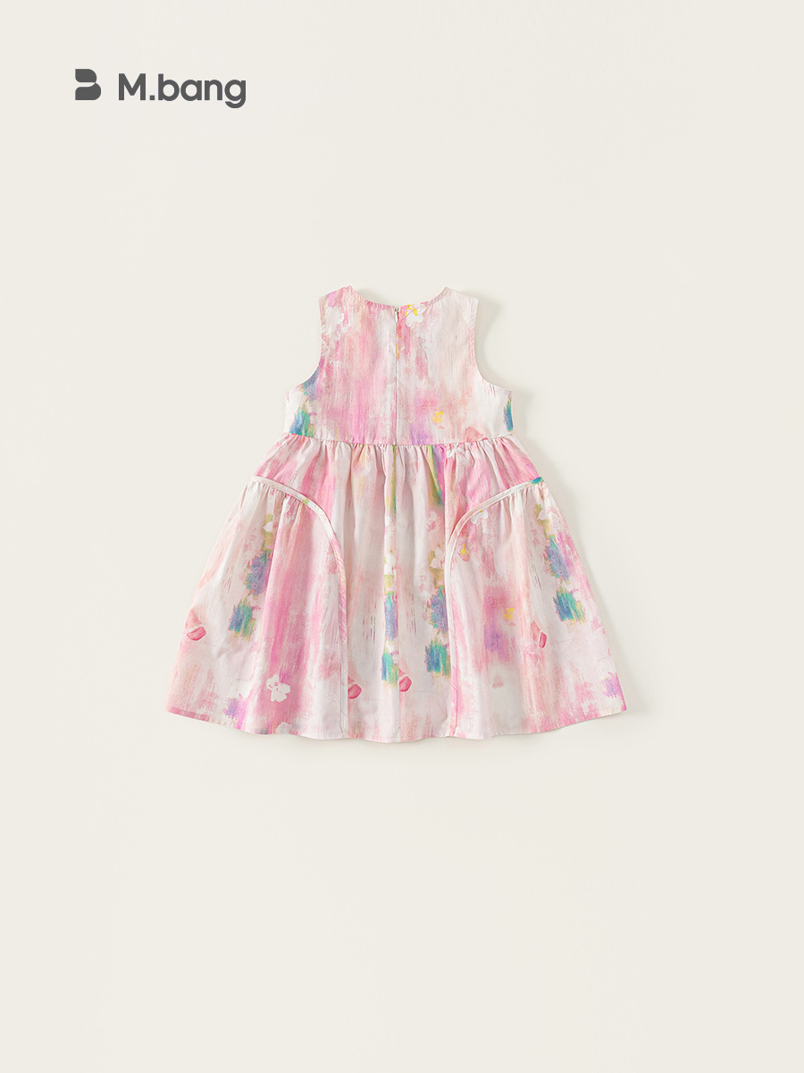 Youbao ropa para niños verano sección delgada niña cuello redondo sin mangas falda de hada estampado vestido de princesa falda de moda para niños