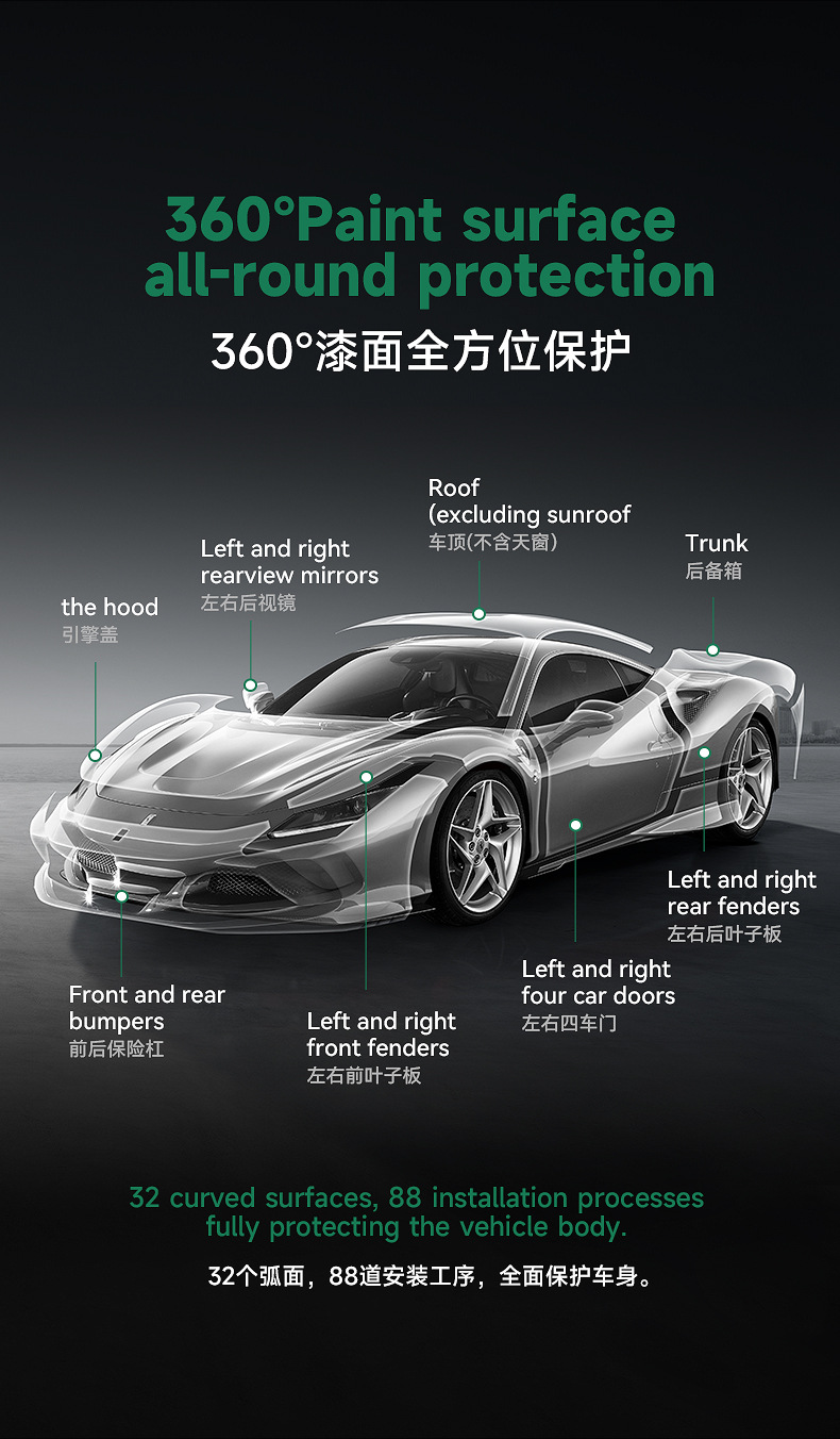 Tpu Invisible Car Cover, Car Paint Protection Film, Ppf, Self-Recovering, Anti-Scratch, Anti-Yellowing, Anti-Dirt, Transparent Protective Film