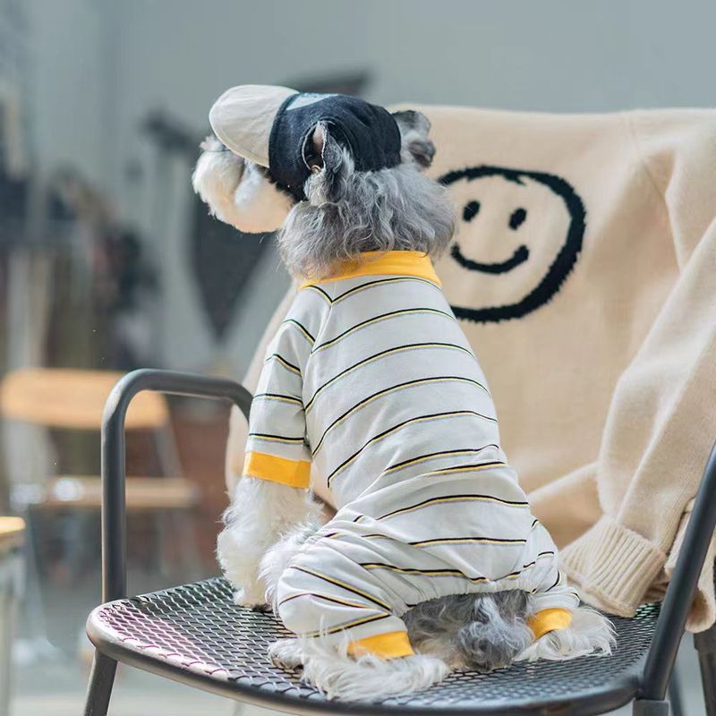 ハンサムなストライプの犬服夏薄い四本足抗脱毛ビションシュナウザー中小型犬服|undefined