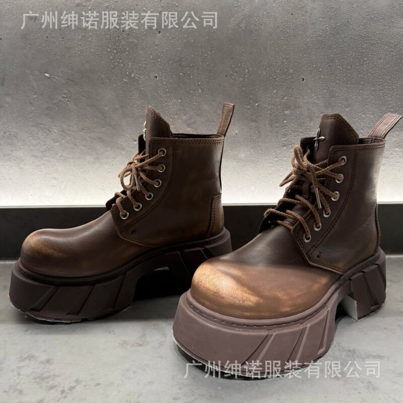 SK幻影皮质机车靴 女鞋S0010DK/W1/YG1擦色复古系带厚底马丁靴|undefined