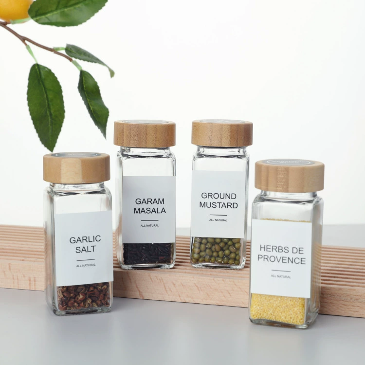  foreign trade Amazon оптовый 120 ml квадратная банка с деревянной крышкой из стекла для специй для барбекю, ёмкость для специй бытовая