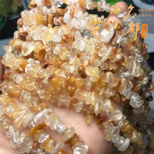 名都水晶   天然黄兔毛水晶平孔碎石半成品 半成品兔毛随型批发