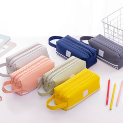 Minimalist Large Capacity Handle Pencil Case Creative Multi-functional Double-layer Stationery Bag with LOGO for Elementary School Students