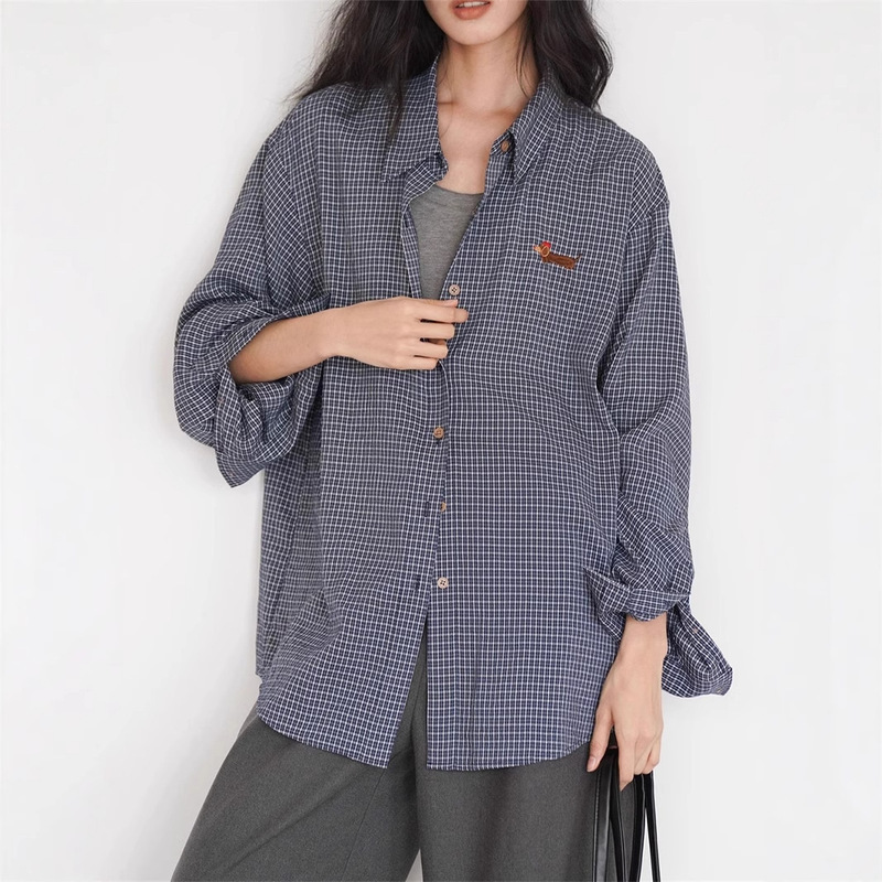 Korean Style Loose Plaid Shirt Coat Women's Top Early Spring and Autumn New All-Match Retro Lazy Casual Shirt Long Sleeve