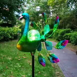 Iron Three-Dimensional Small Package Amazon Best-Selling Single-Sided Small Peacock Windmill Solar Light Outdoor Garden Decoration