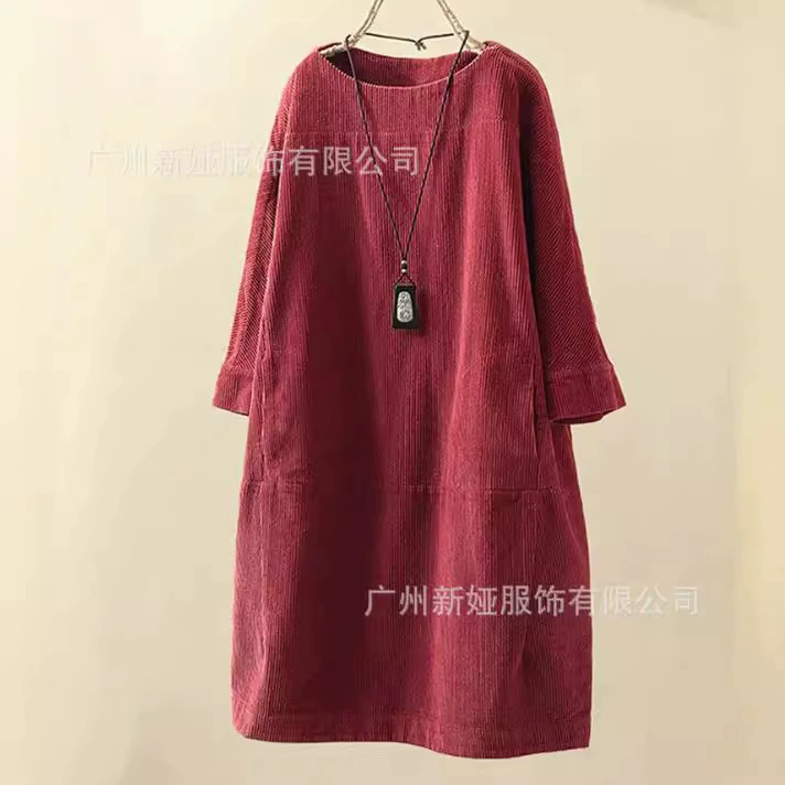 Xinya осень-зима новое вельветовое повседневное однотонное платье в стиле ретро, свободное платье, женская одежда для полных сестер