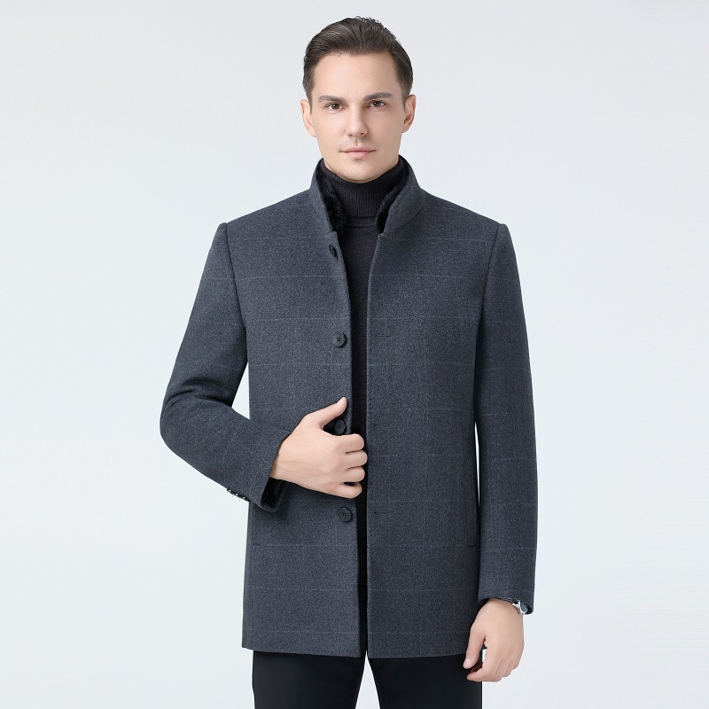 Gray checkered white (removable down liner + removable mink fur collar))
