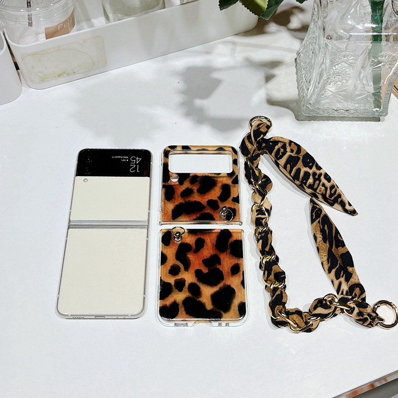 Adatto per telefono Samsung Zip4/3 con schermo pieghevole con stampa leopardata marrone e custodia protettiva con supporto a catena_voghion.com