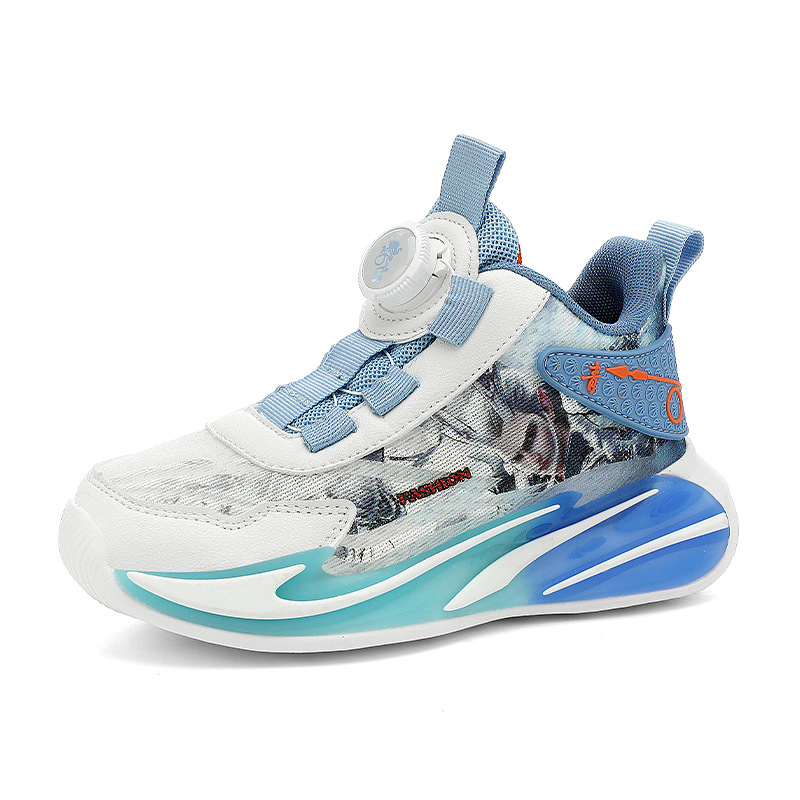 Zapatillas de baloncesto para niños, superficie de malla doble, transpirable, año de la serpiente, nuevo estilo, zapatillas de deporte con botones para niños, fricción y sonido, zapatillas para correr al aire libre