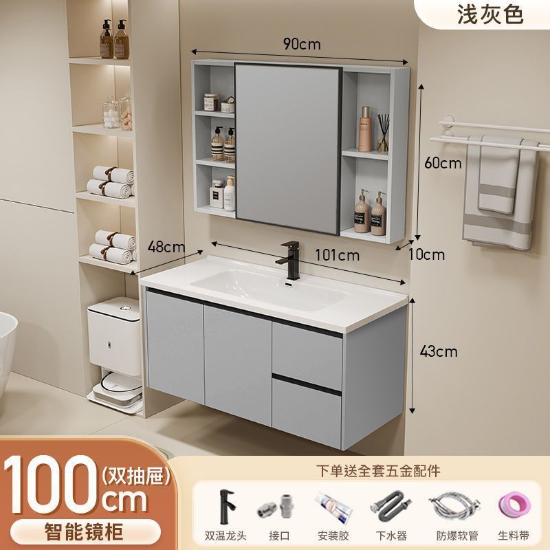 Gabinete de baño de aluminio inteligente espacial grueso combinación lavabo lavabo en cerámica lavabo fábrica de inodoro al por mayor