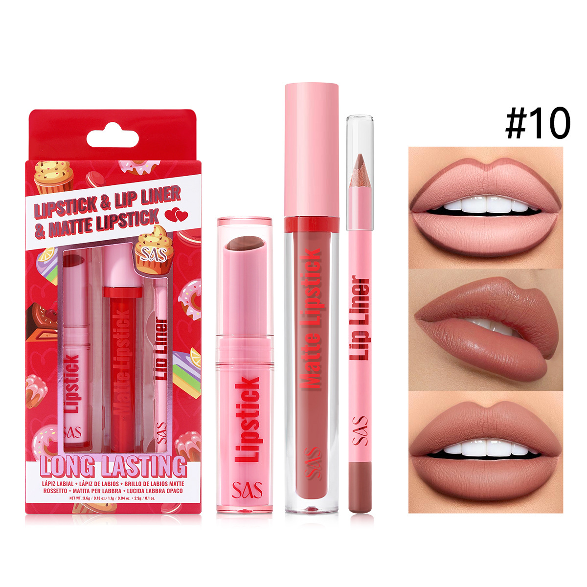 USHAS European and American Cross-border spot lápiz labial esmalte de labios delineador de labios juego Navidad impermeable antiadherente taza SAC065A