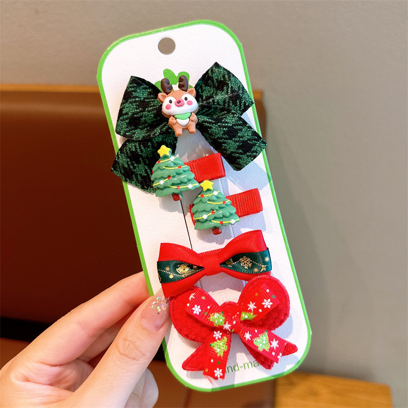 2024 nuevo clip de pelo de Navidad para niños clip de pelo de arco rojo para niñas muñeca de nieve vestido de vacaciones