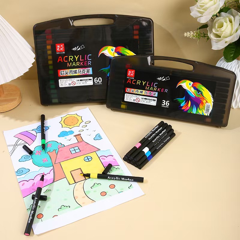 Nuevo marcador acrílico de cabeza suave, pintura de graffiti para niños, bolígrafo de acuarela, color superpuesto, línea de contorno, marcador, papelería