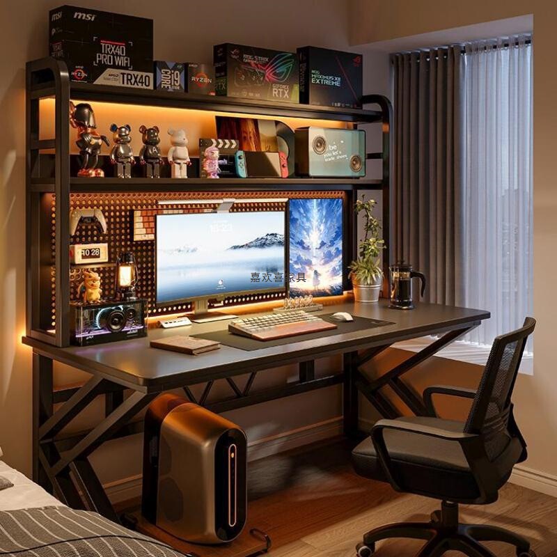 Desktop Computer Table Bedroom Home Desk Bookshelf Integrated Table Office Desk Hole Board E-Sports Table and Chair Set