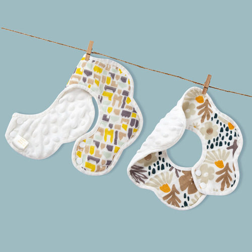 Gauze beanie velvet baby petal bib pure cotton baby saliva towel pure cotton waterproof autumn and winter thickened bib