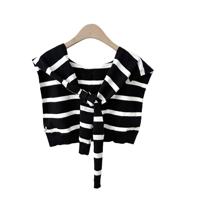 Challas de punto a rayas para mujeres 2025 aire acondicionado coreano aire acondicionado decoración cruzada pequeña camisa fábrica directa al por mayor