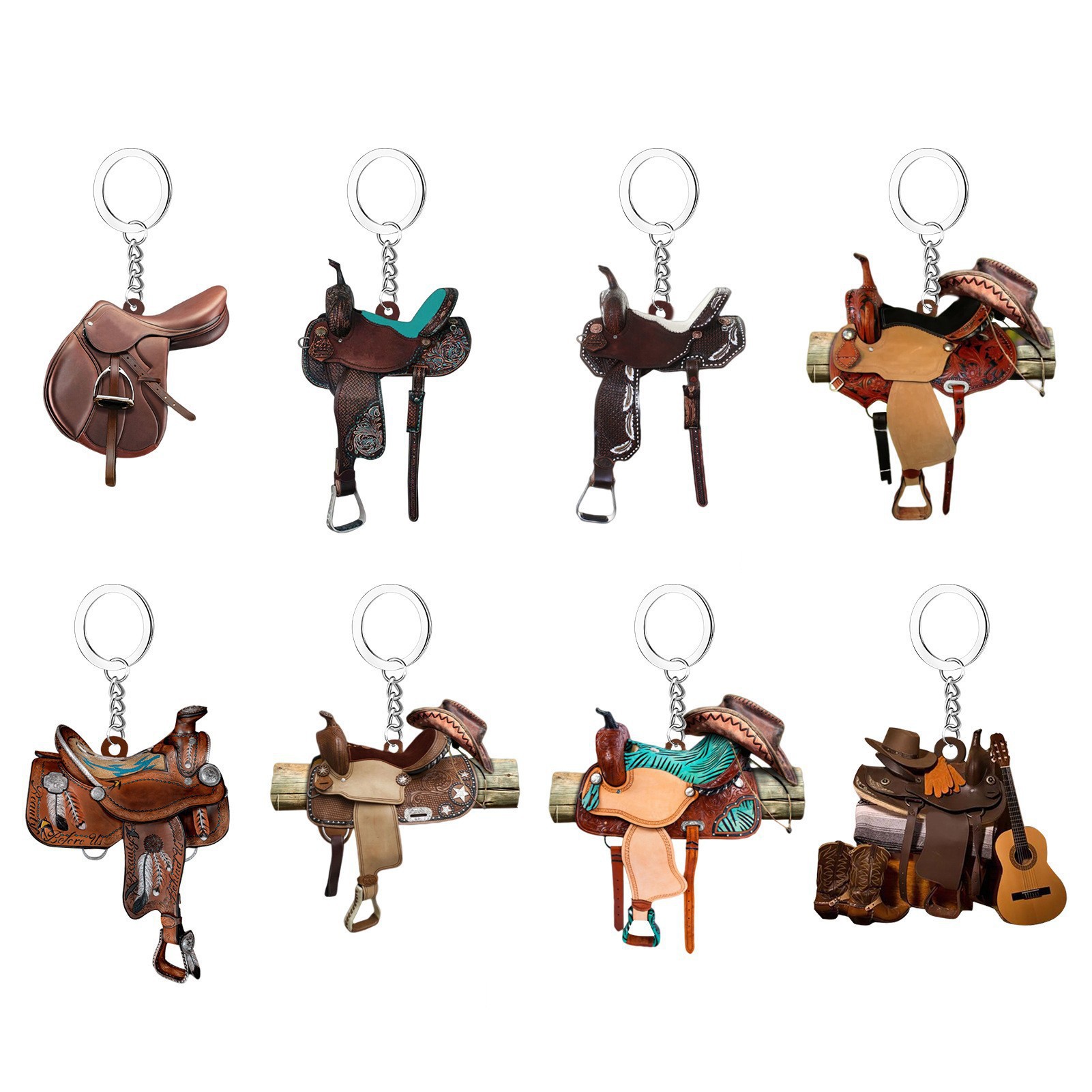 Cross-Border Hot-Selling Saddle Car Keychain Pendant Personalized Decoration Universal Men's and Women's Acrylic Flat Keychain
