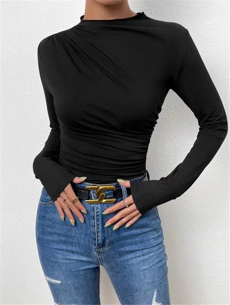 Women's Slim Fit Long Sleeve T-shirt With Round Neck Solid Colour_voghion.com