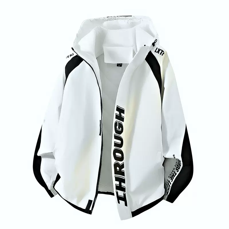 25新款男士日系外套男春秋机能风工装连帽休闲夹克男拼接插色上衣