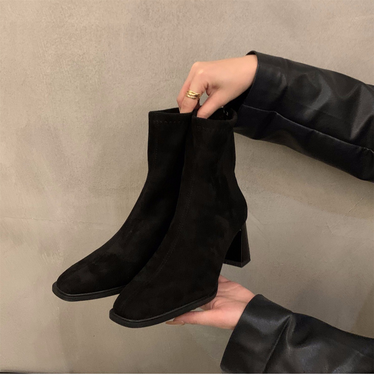 Suede Ankle Boots For Women Square Toe Slim Korean Style Footwear_voghion.com