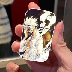 Pink Flame Creative Windproof Lighter Metal Inflatable Lighter Anime Cartoon One Piece Advertising Machine