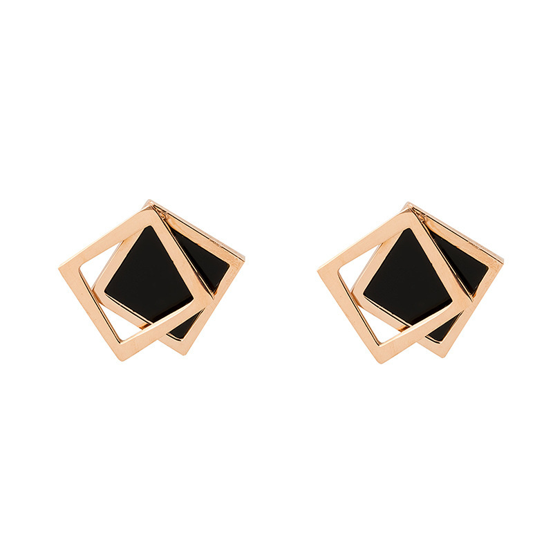 Fashion Black Double Square Irregular Geometric Contrast Color Alloy Stud Earrings display picture 3