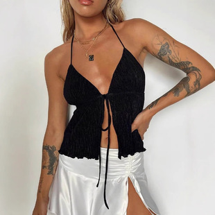 Strap up drawstring short camisole topϵ�����K�̿��������Ů