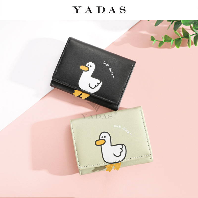 [Nuevo pato] Yadas lindo animal titular de la tarjeta de las mujeres corto Triple-fold monedero mujeres hombres