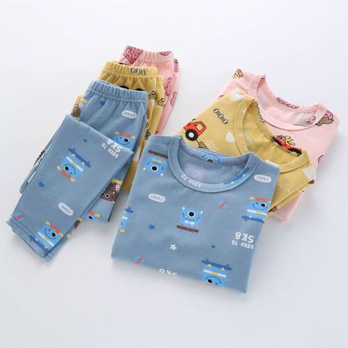 Children's Cotton Spandex Set of Pajamas (Boy and Girl) - Cartoon Cute Warm Clothing for Autumn - AliExpress Dropshipping