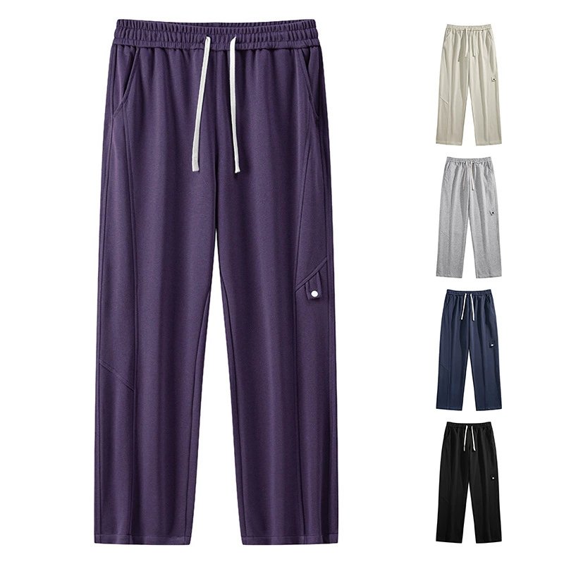 2024 новые фиолетовые прямые брюки Мужские свободные повседневные брюки Корейский прилив большого размера хлопковые молодежные брюки