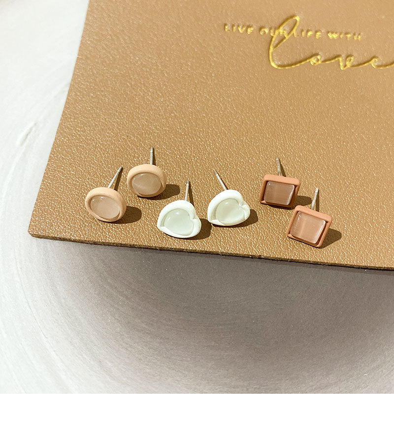 3 Pairs Simple Style Heart Shape Alloy Plating Opal Women's Ear Studs display picture 2