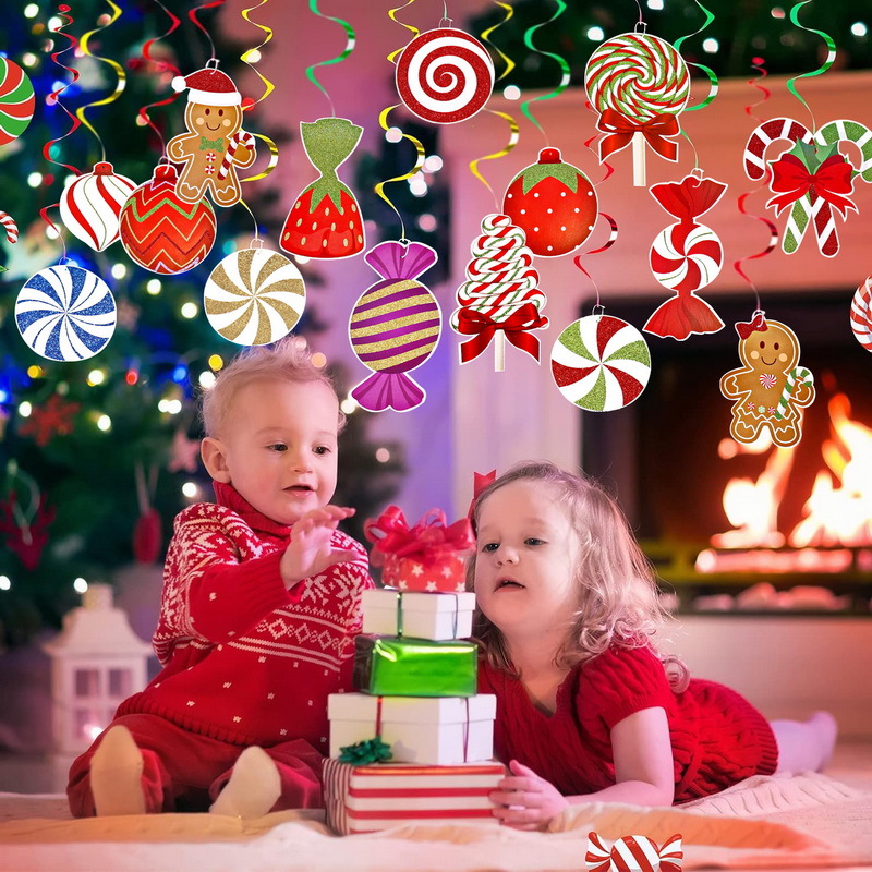 30 dulces de Navidad colgantes de espiral vórtice fiestas de Navidad y Año Nuevo dulces bastones colgantes de techo