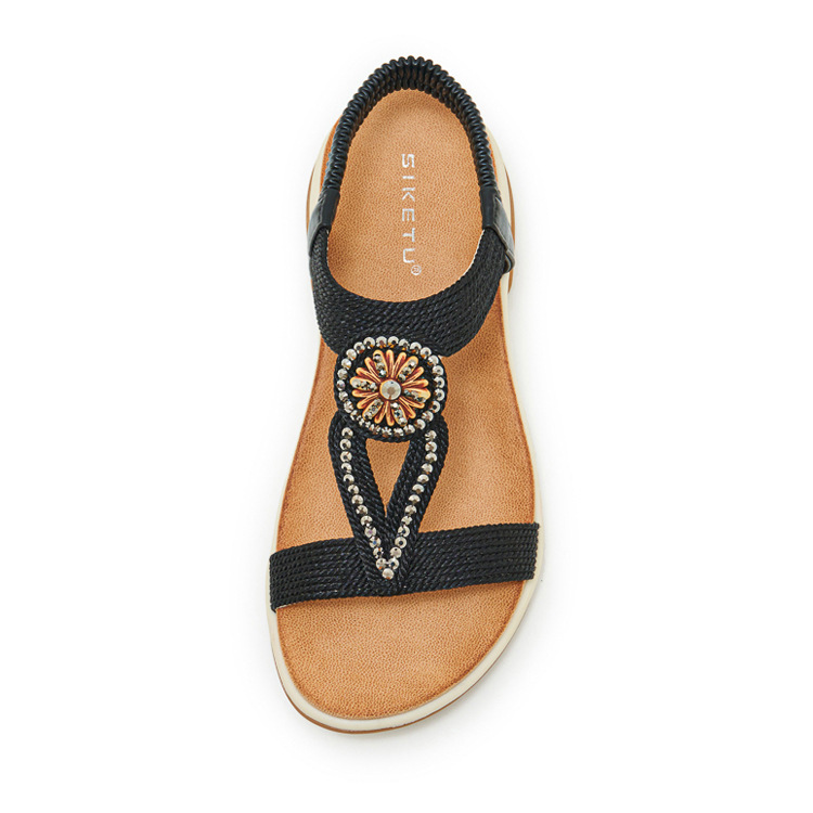 Sandal nữ đế mềm chống trượt phong cách Bohemian đính đá — Champagne màu, màu đen, màu vàng chi tiết 33