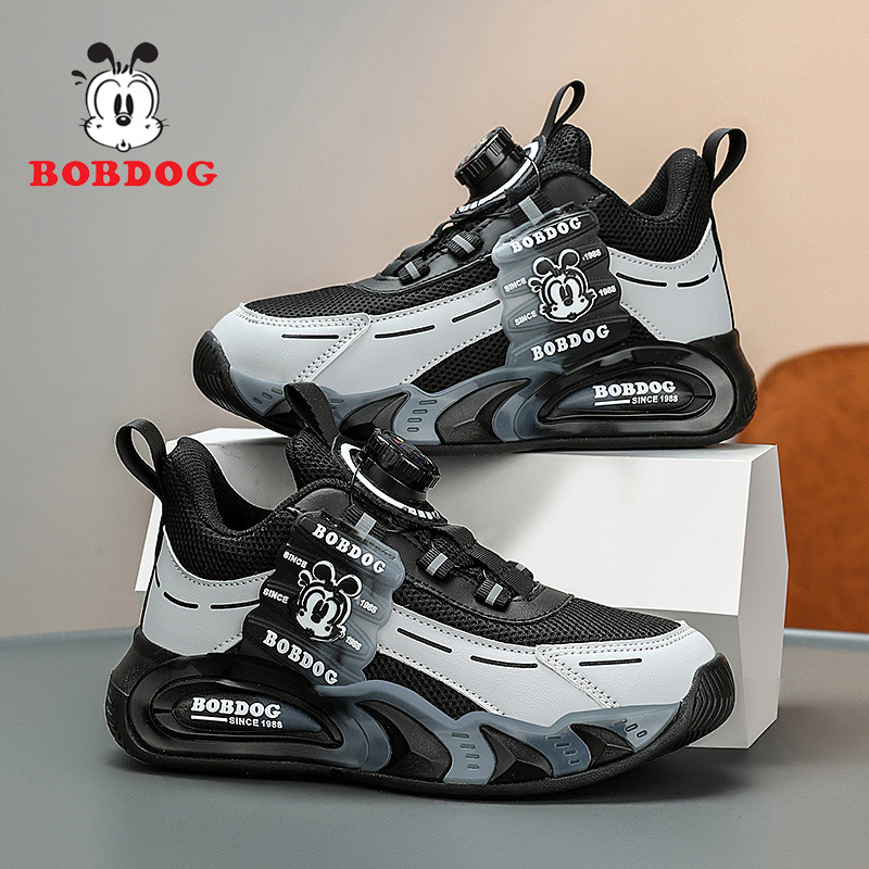 Babu Bean zapatos para niños primavera y otoño 2025 nuevo botón giratorio zapatos de niños de tamaño medio y grande malla transpirable zapatos deportivos para niños