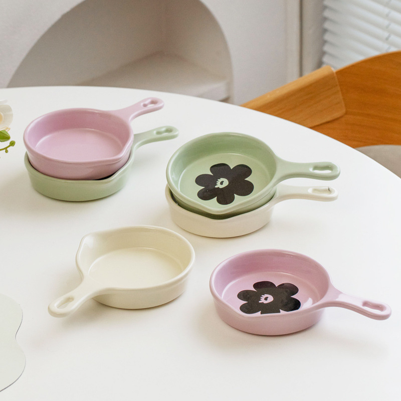 Cerámica nórdica simple con mango para hornear platos de desayuno platos caseros snack platos de ensalada