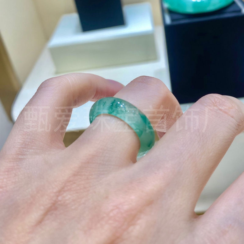 工厂批发天然非洲翠戒指冰种飘花玉石平安指环轻奢生日礼物送女友|undefined