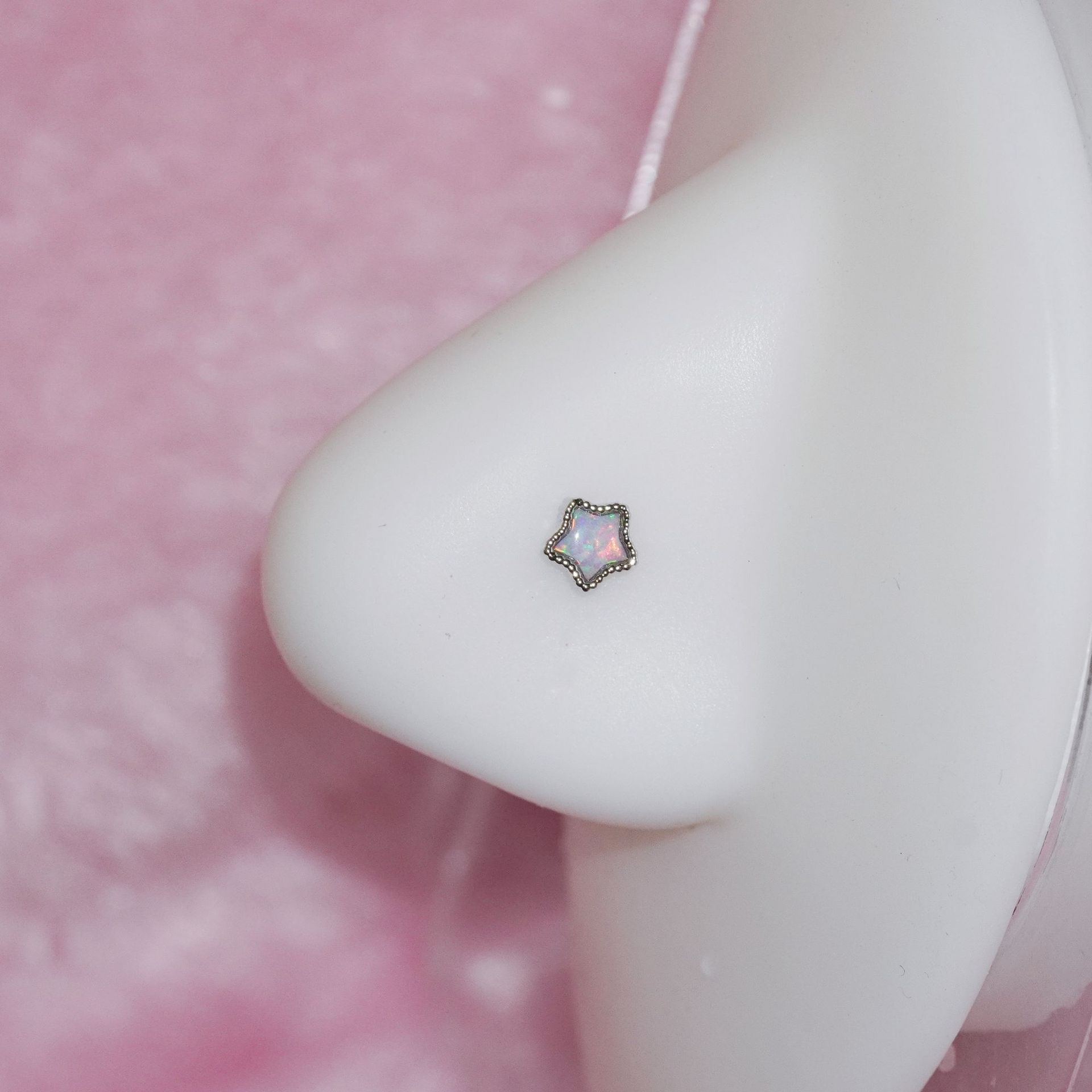Opal Star L-shaped Nose Stud In Stainless Steel Body Piercing_voghion.com