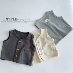 Korean Children's Knit Vests 2023 Spring and Autumn Baby Vest for Boys and Girls Stylish Color Top