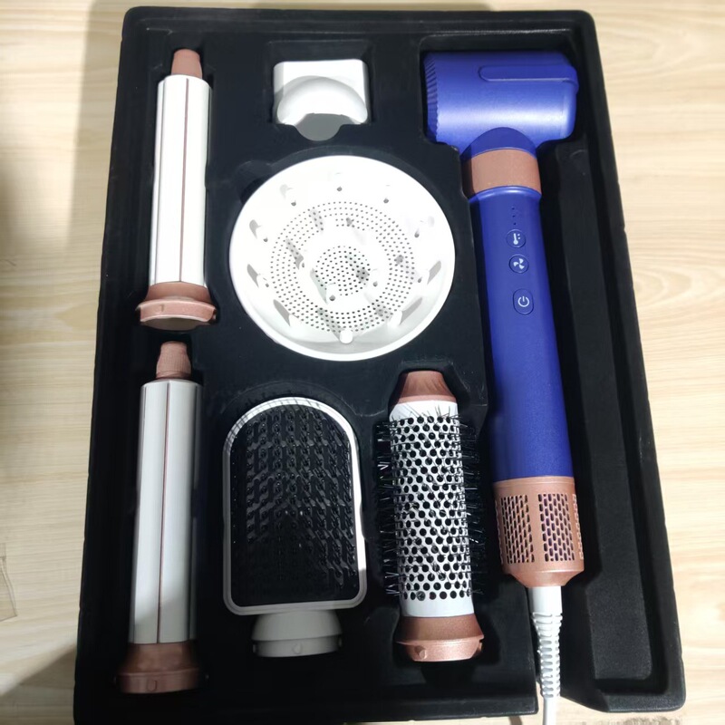 跨境全自动多功能吹风机无刷电机速干直发热风梳七合一卷发棒套装|undefined