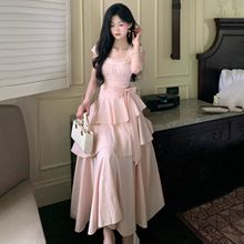 夏季新款法式浪漫度假甜美温柔不规则小众修身连衣裙女一件包邮