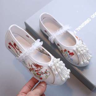 Girls' Hanfu Shoes 2025 New Children's Mamian Skirt Shoes Spring and Autumn National Style Small Leather Shoes Ancient Style Embroidered Shoes New Chinese Style