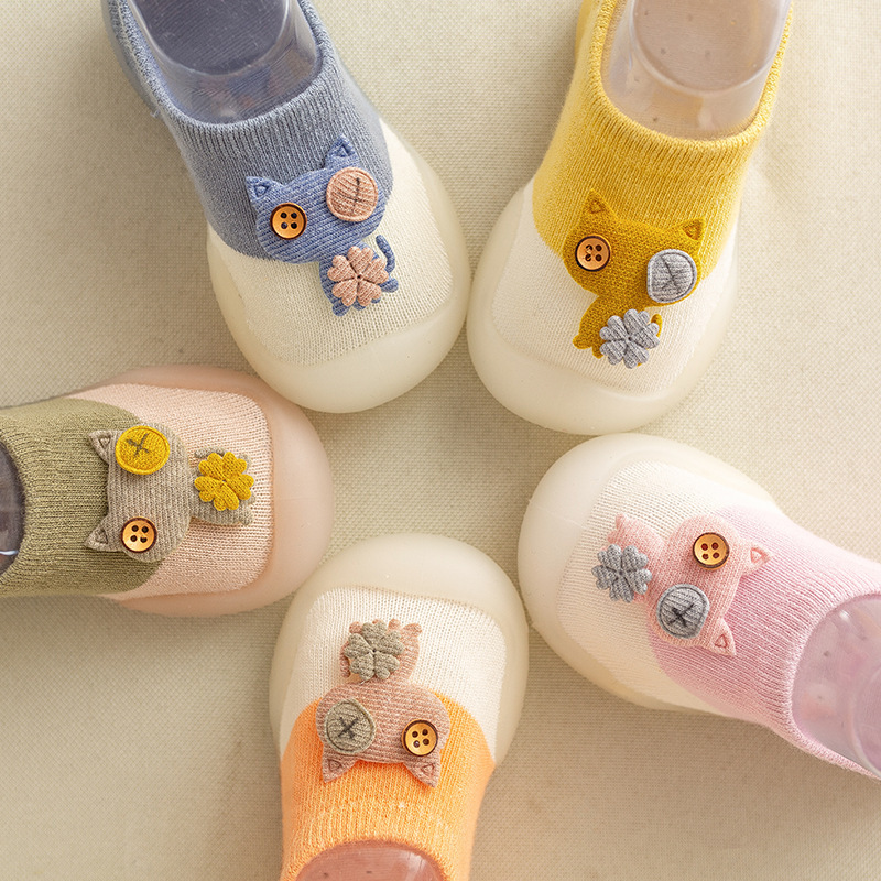 Zapatos de algodón recién nacidos de dibujos animados para gatos, zapatos de silicona para niños, zapatos para bebés, calcetines suaves, zapatos para bebés