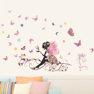 ZY059 new cross-border removable wall stickers Flower Fairy Butterfly bedroom living room background wall decorative wall stickers