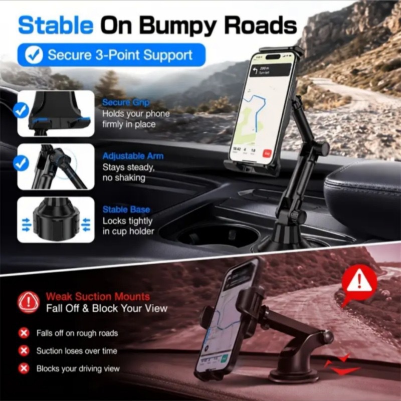 Cross-border car cup holder dual-use for mobile phones and tablets, long-joint rotating adjustable navigation universal phone holder